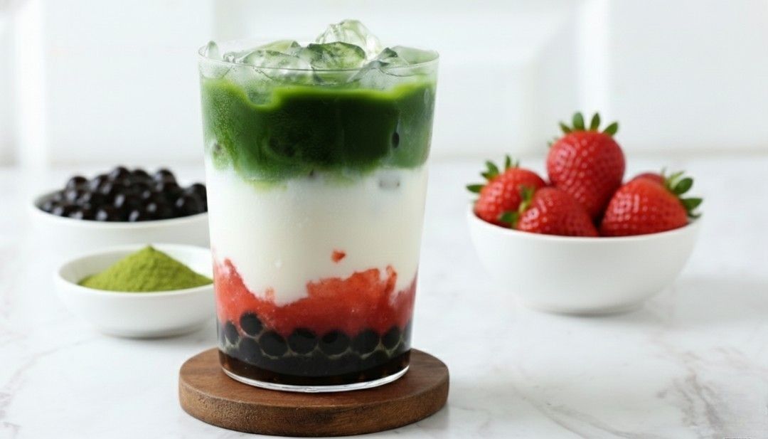Strawberry Matcha Latte Bubble Tea