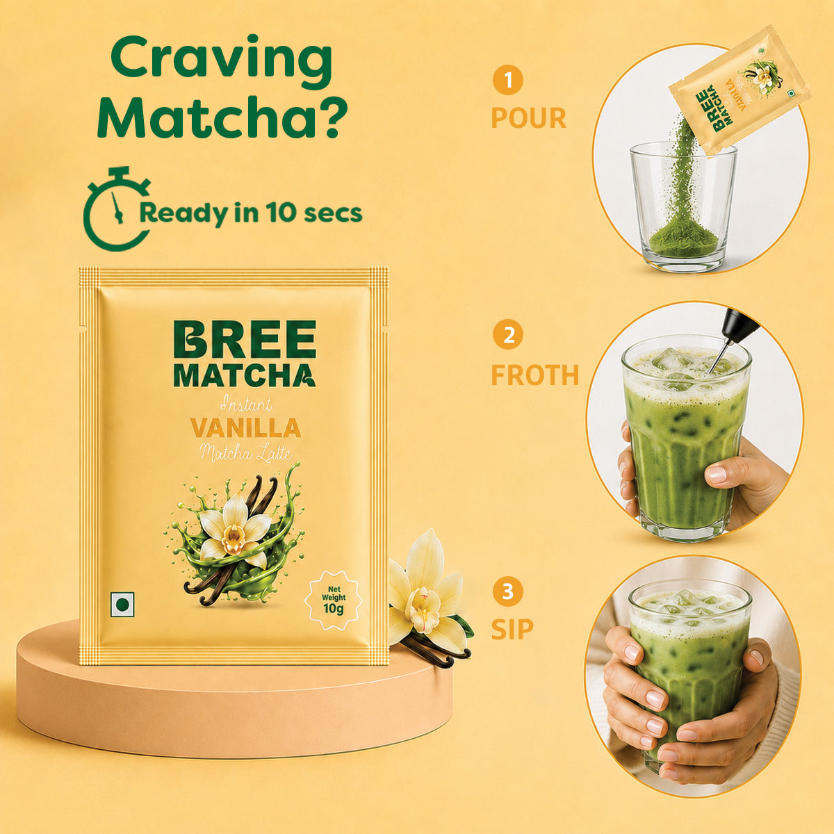 Vanilla Matcha Latte | Creamy & Refreshing | 10g – Pack of 3