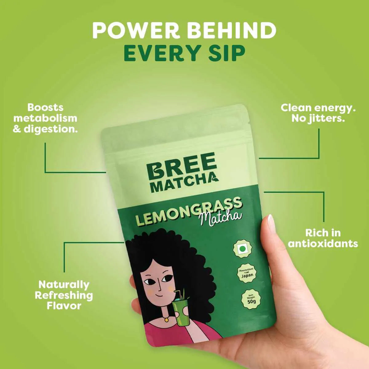 Lemongrass Matcha Tea – Organic Matcha with Monk Fruit | 50g | Bree Matcha My Store