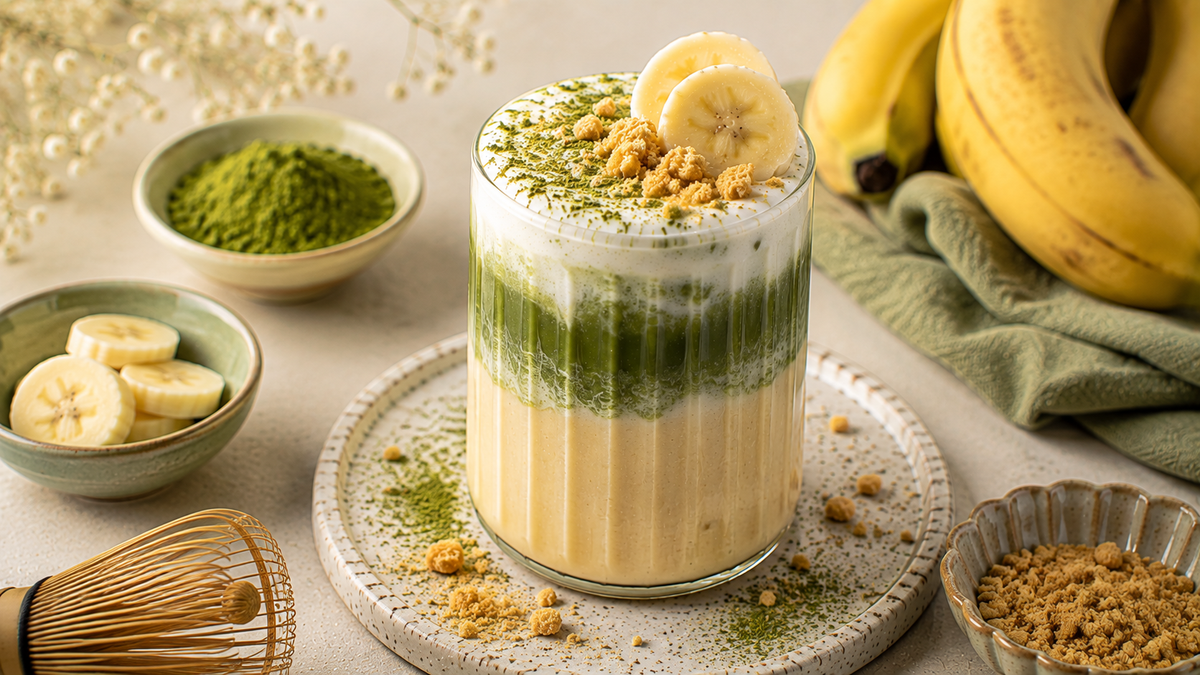 Banana Pudding Style Matcha Latte
