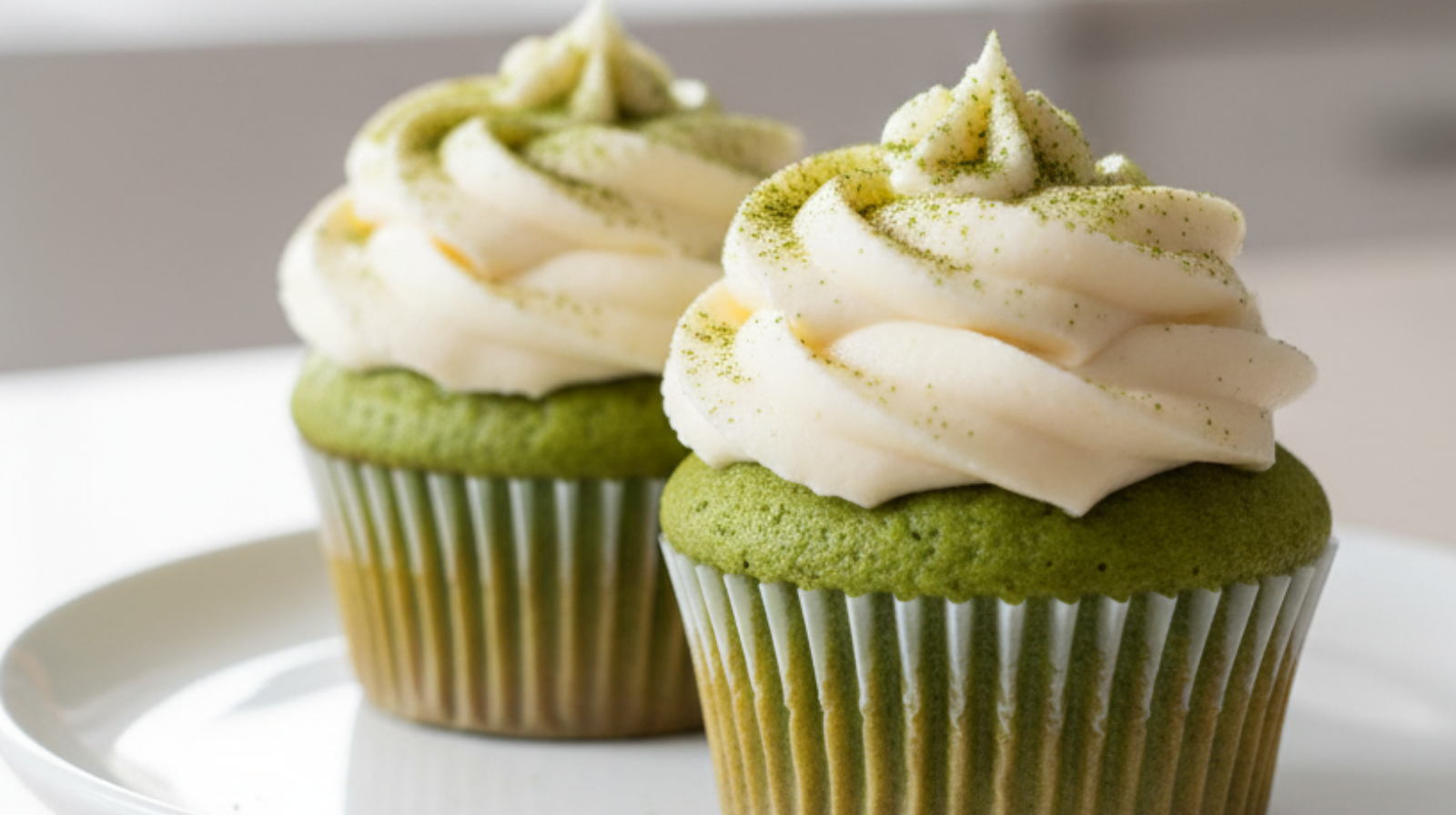 Matcha Cupcakes with White Chocolate Frosting