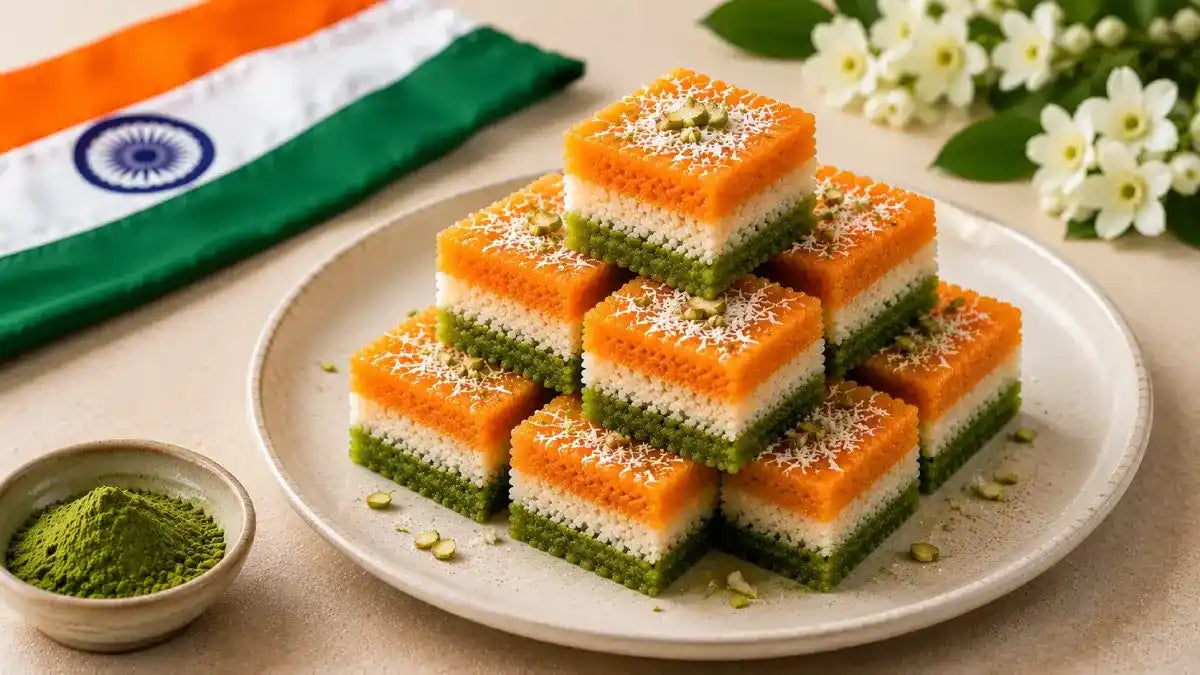 Patriotic Matcha Coconut Barfi