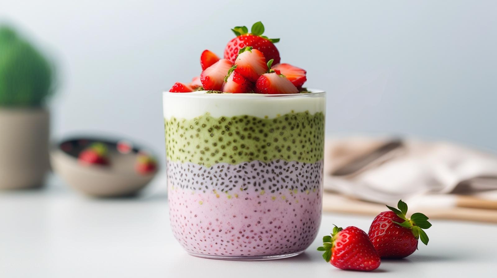 Strawberry Matcha Chia Pudding