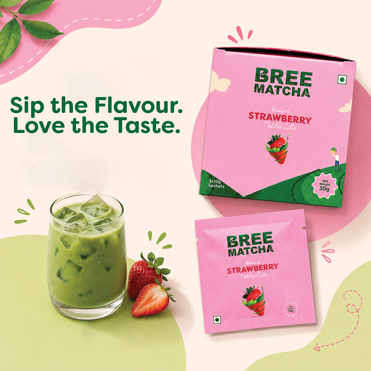 Strawberry Matcha Latte | Instant Mix | 10g - Pack of 3