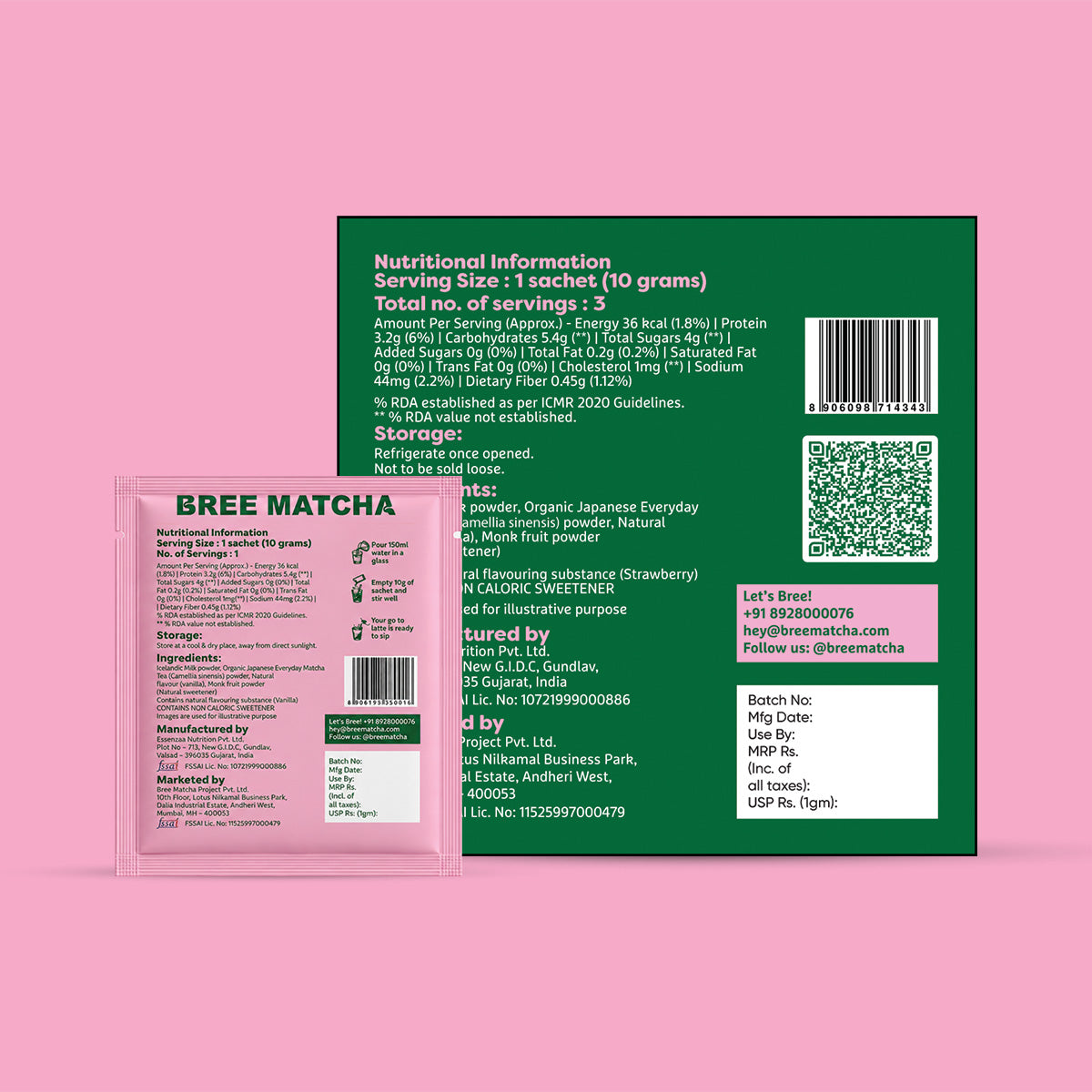 Front and back views of a Bree Matcha Instant Latte