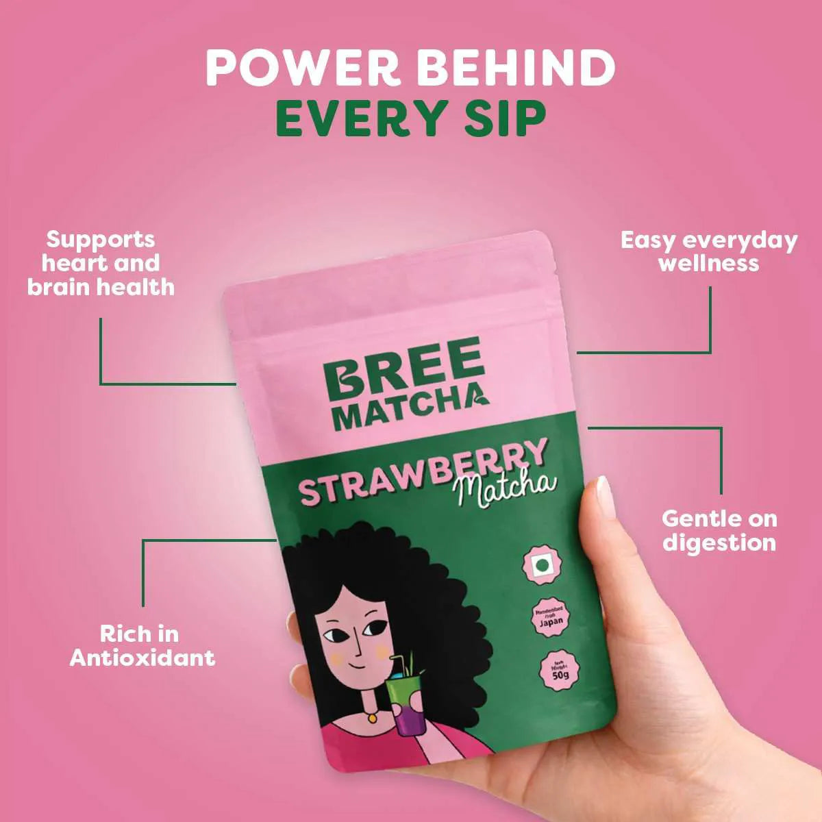 Strawberry Matcha – Organic Japanese Matcha Green Tea with Natural Strawberry Flavour | 50g | Bree Matcha