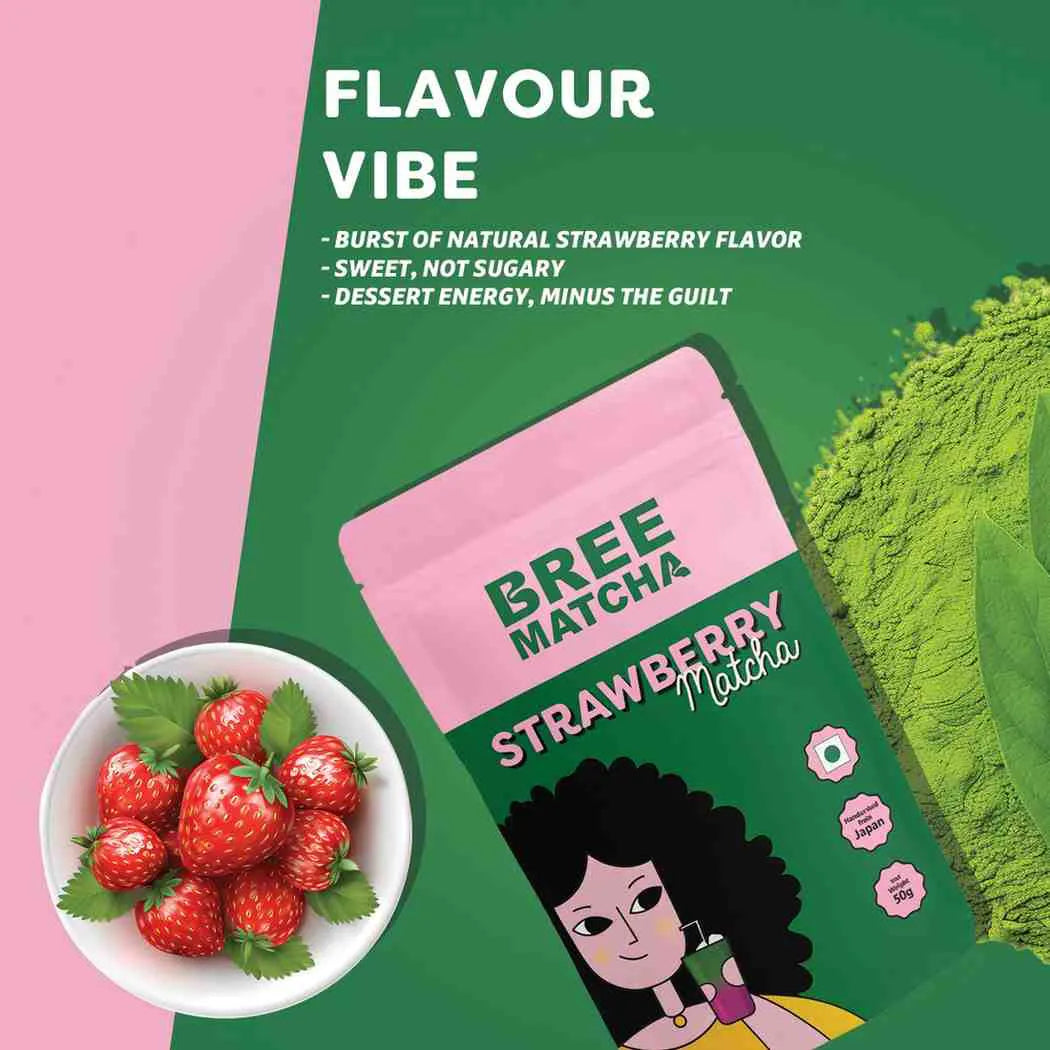 Strawberry Matcha – Organic Japanese Matcha Green Tea with Natural Strawberry Flavour | 50g | Bree Matcha