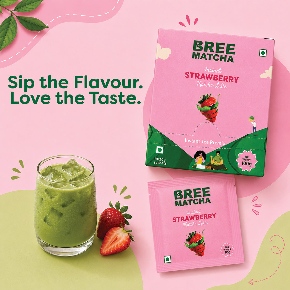 Strawberry Matcha Latte | Instant Mix | 10g- pack of 10
